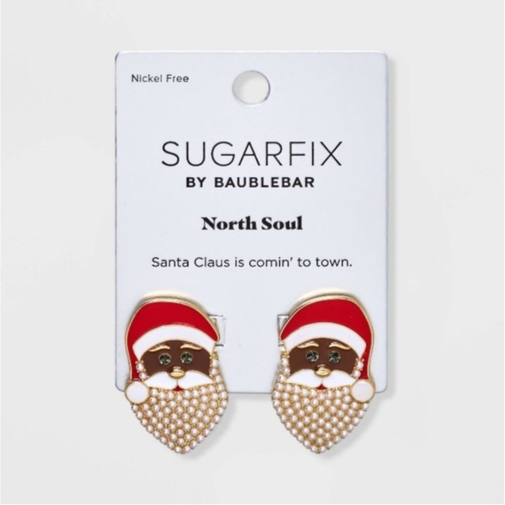 NWT SUGARFIX BaubleBar Santa North Soul Christmas Earrings Holiday Party Pearls